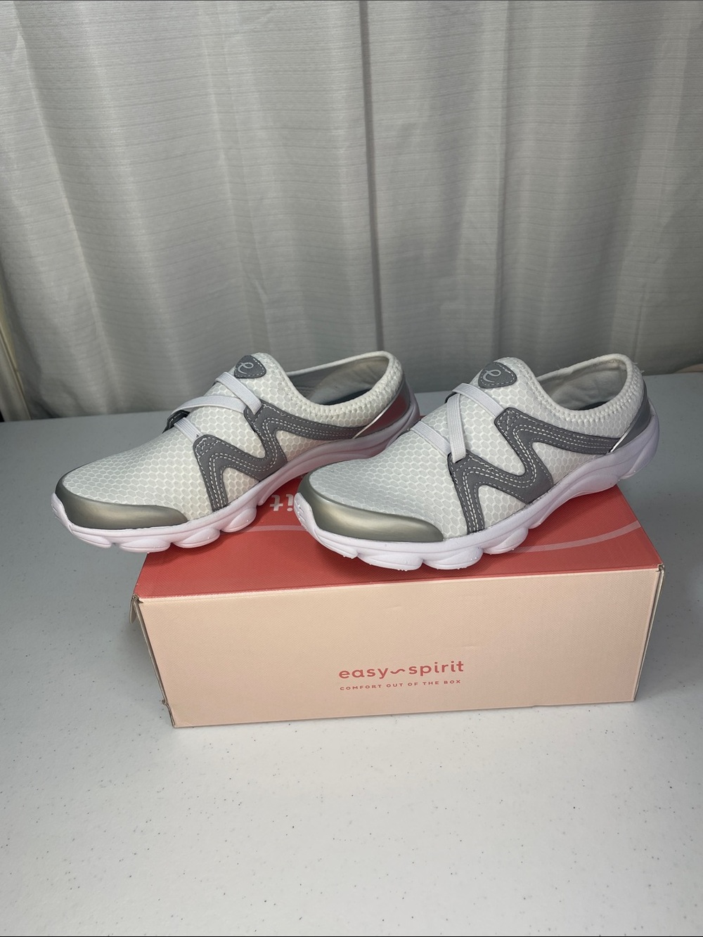 Easy Spirit White and Gray Slip-On Comfort Sneakers